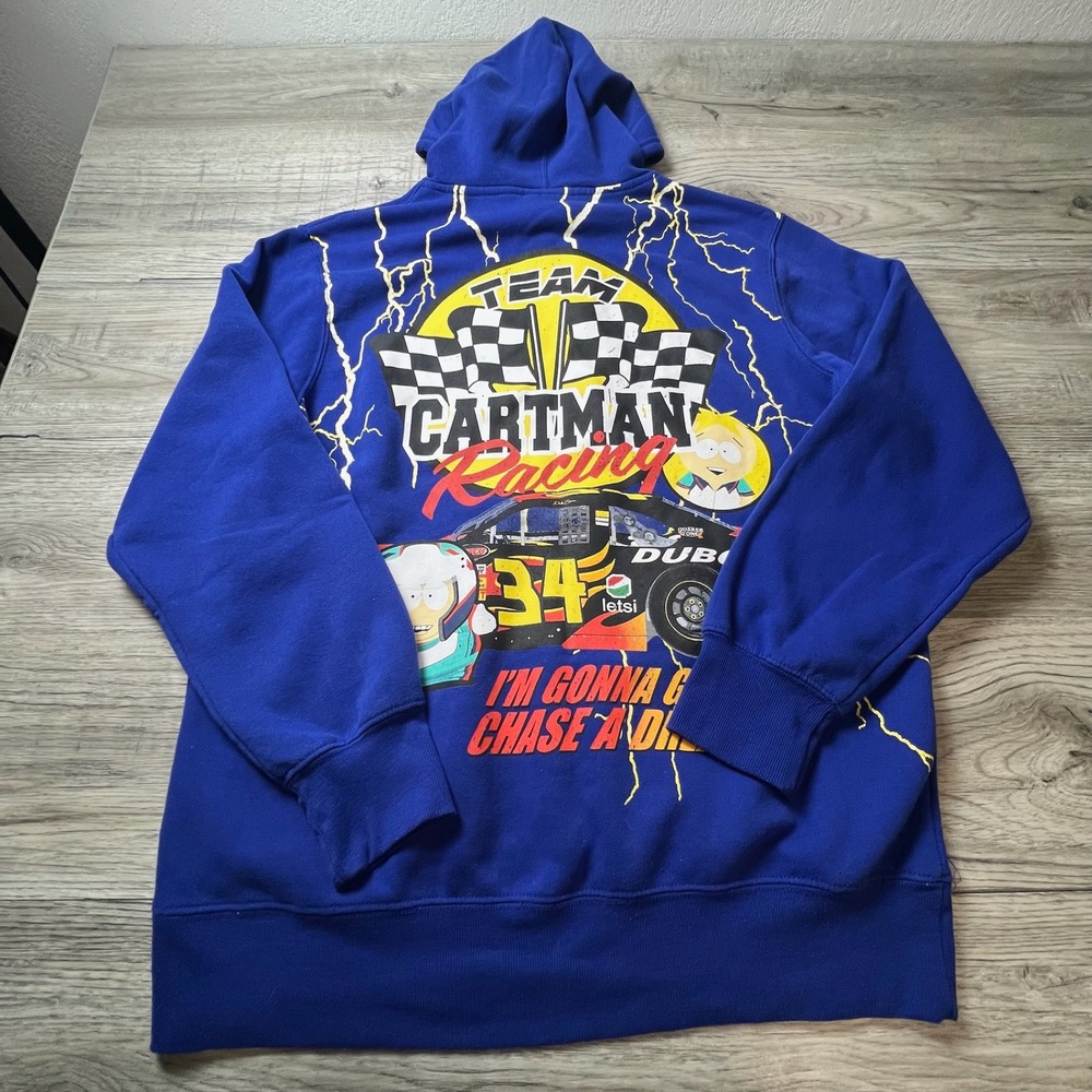 South Park Team Cartman Racing Hoodie Men Large Blue Graphic Sweatshirt 23752-12